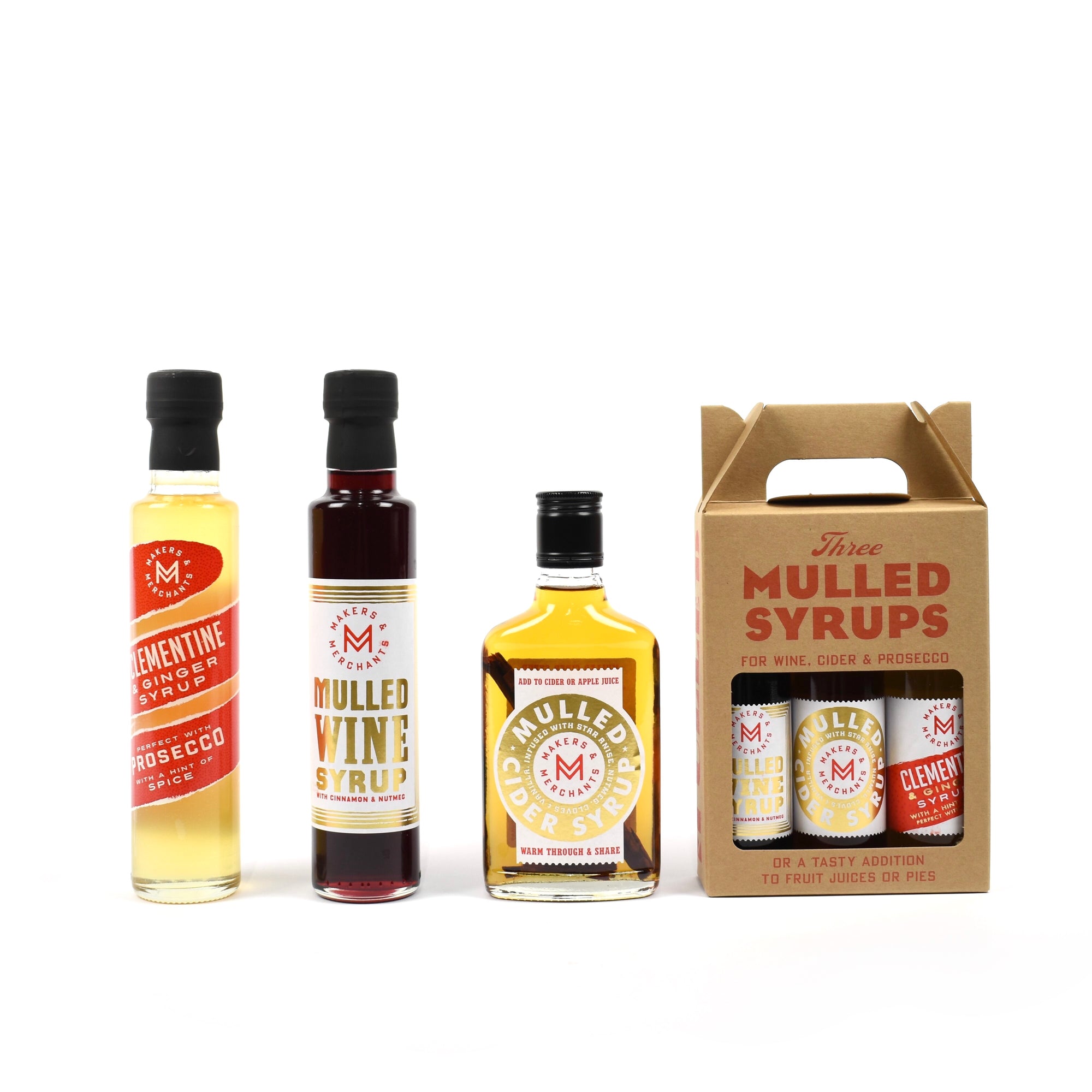 Christmas Syrups perfect for mulled wine, mulled cider or prossecco. made to the unique makers and merchants syrup recipe. Made in England